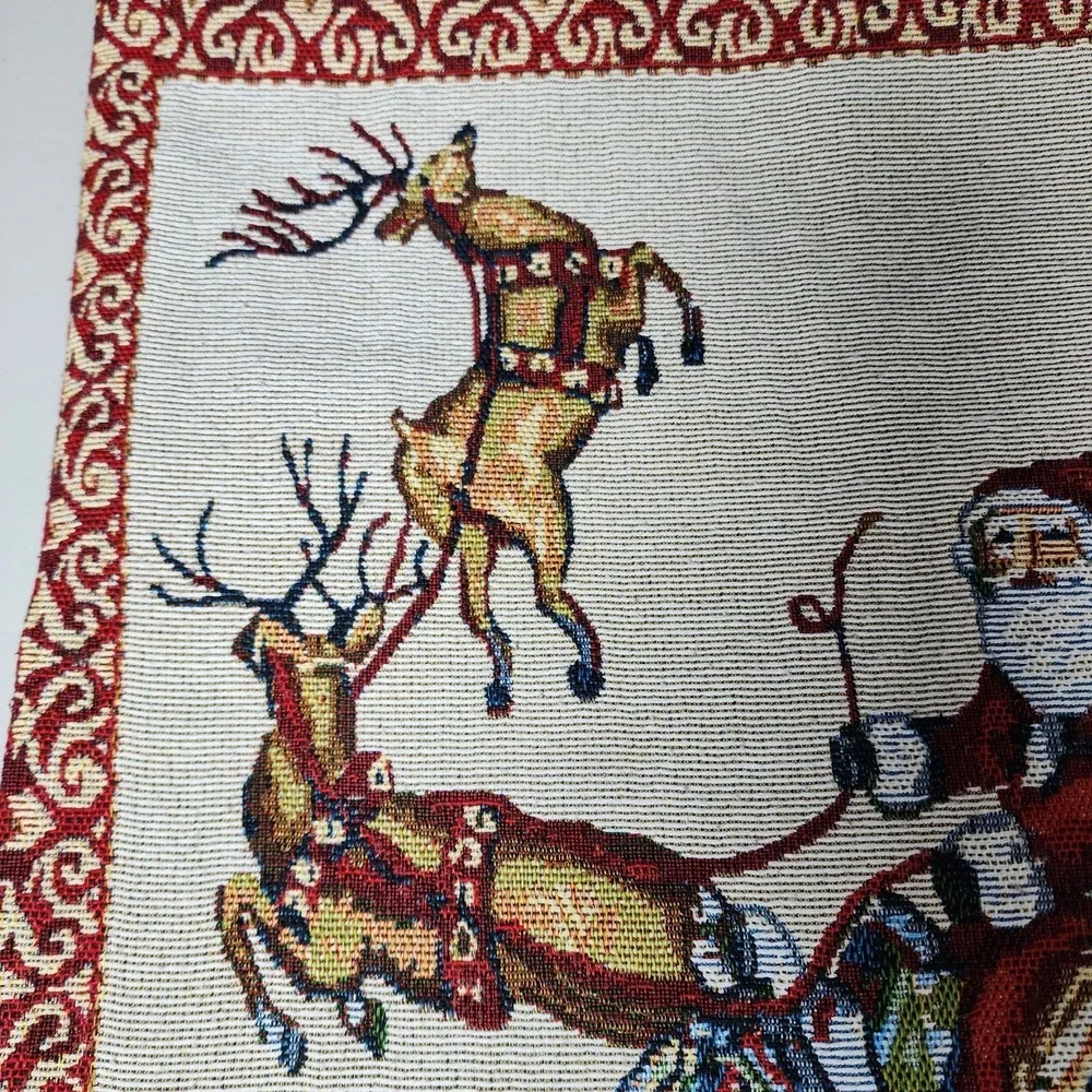 Christmas Santa With Reindeer Woven Pillow Covers Shams Set Of 2 Holiday Decor